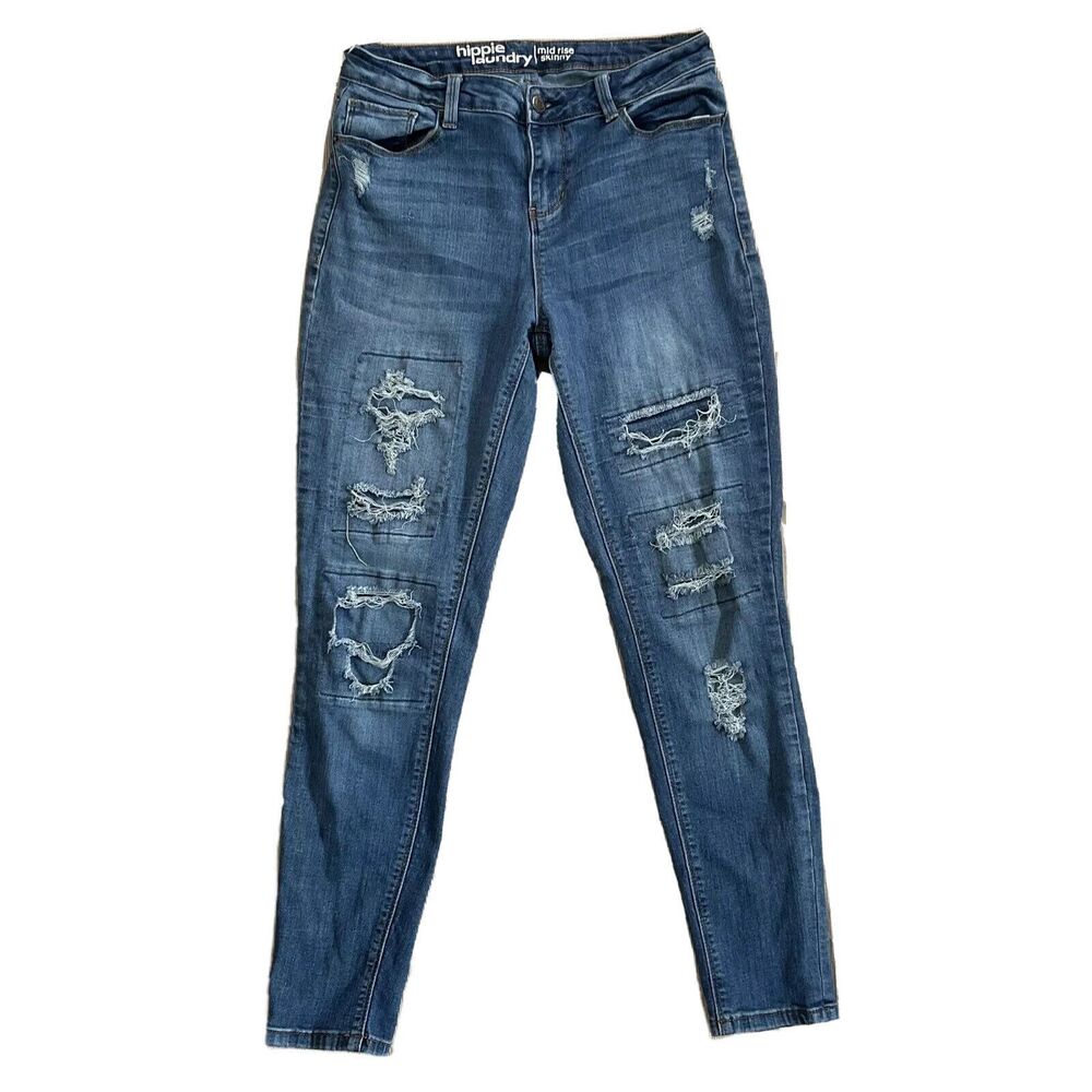 Hippie Laundry Jeans Mid Rise Skinny Size 11 Stretch Distress‎ Destroy Junior